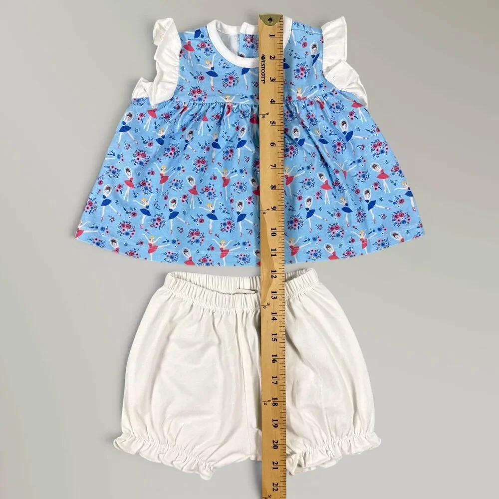 NWT The Oaks Apparel Girl's Dancing Ballerina 2 Piece Bloomer Set Blue Size 9M